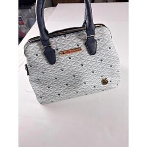 Gloria Vanderbilt Monogram Dome Satchel Navy Gold Structured Top Handle Purse